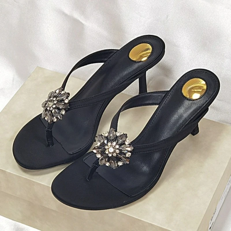 

Luxury Shiny Rhinestone Flower Flip Flop Slippers Women Summer Sexy High Heels Sandals Outdoor Vacation Beach Mules Slides