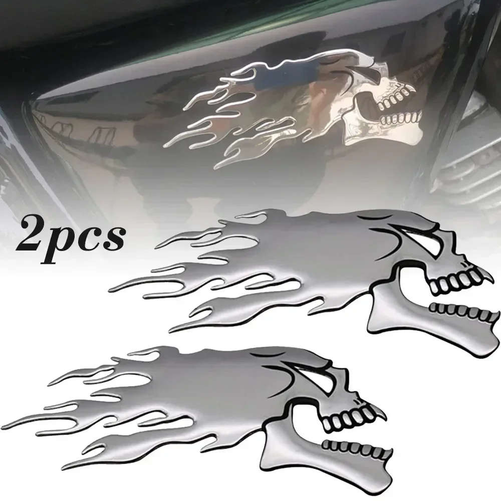 2Pcs Motorcycle 3D Sticker Car Skull Emblem Decals Fuel Tank Ghost Stickers Frame Body Decoration