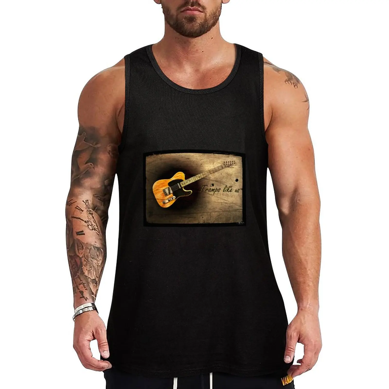 

Guitar Portrait. Tramps Like Us. WallsOfFame Tank Top gym shirts gym accessories man Men's sleeveless t-shirt