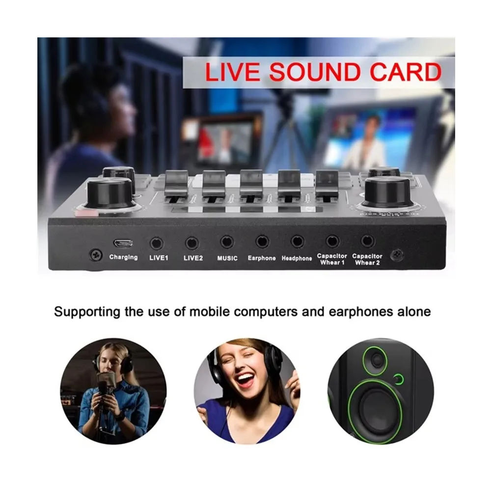 V9 Audio sound cards USB Headset Microphone Webcast Live Sound Card 12 Electric Sounds Broadcast Phone Computer audio interface