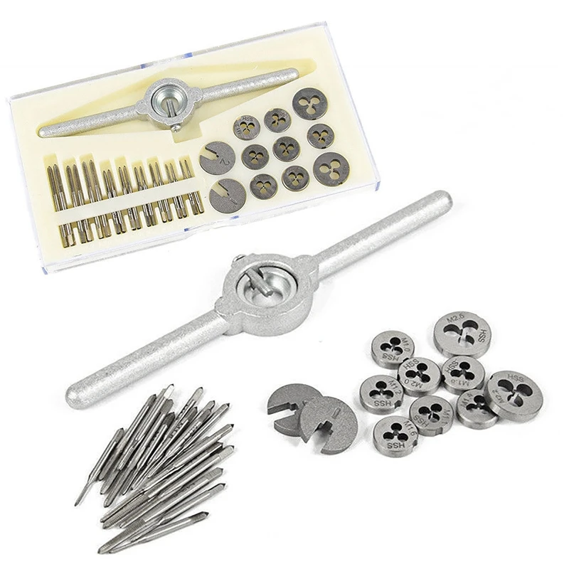 31Pcs Metric Tap And Die Set Kit Hand Tap Drill Bit Screw Tap HSS Thread Die Wrench Handle Tap And Die Kit