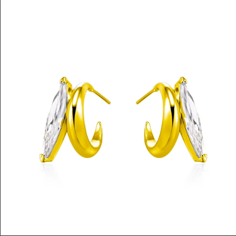 ENSHIR C-shape Moon Water Droplet Zircon Earrings For Women Men Personality Simple Design Luxury Jewelry Gifts Wholesale