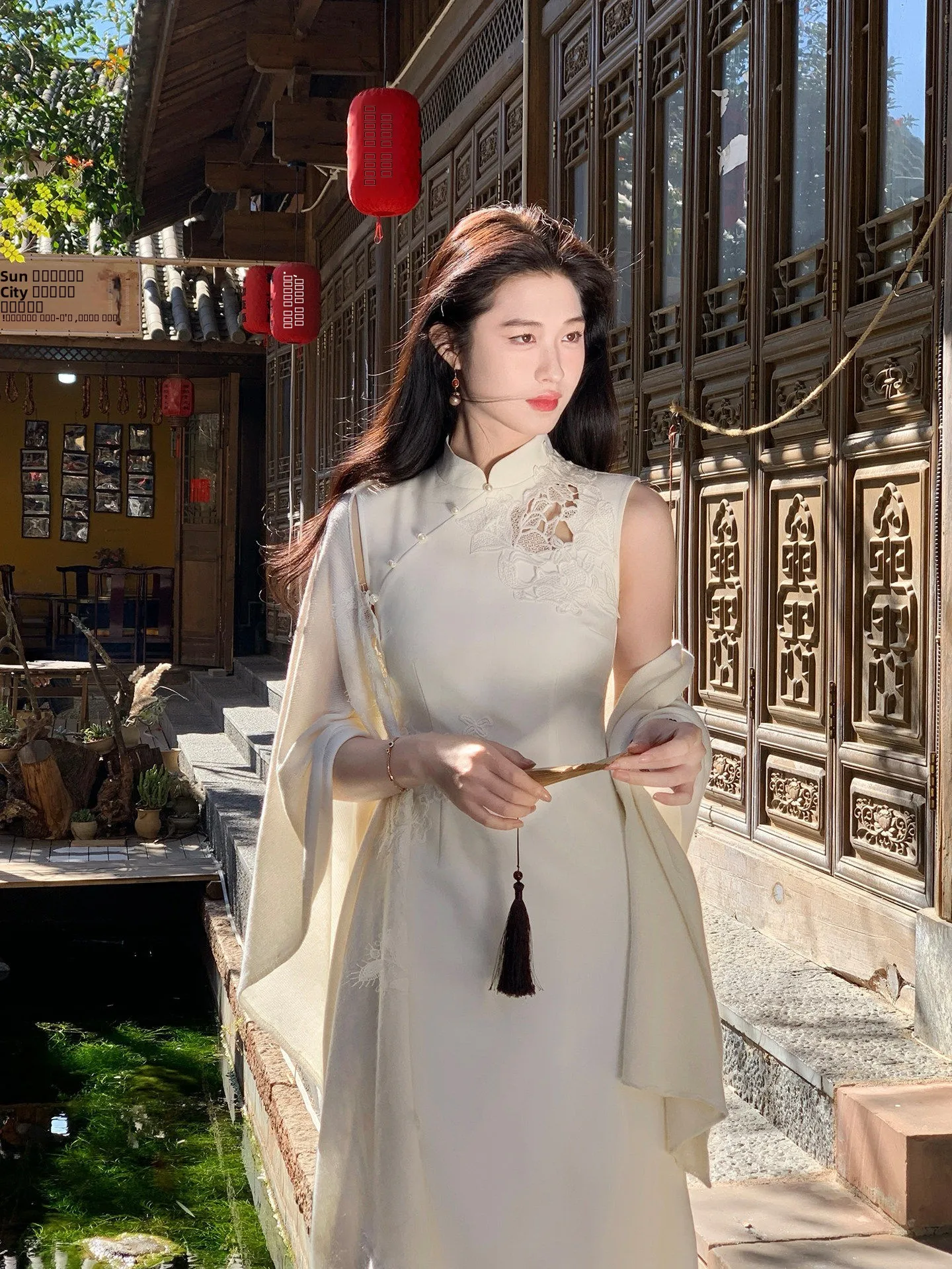 

Lingan Zhihe Lace Hollow out Svel Qipao Dr for Women Early Spring Office Wear White Long Qipao Dr Floral Print