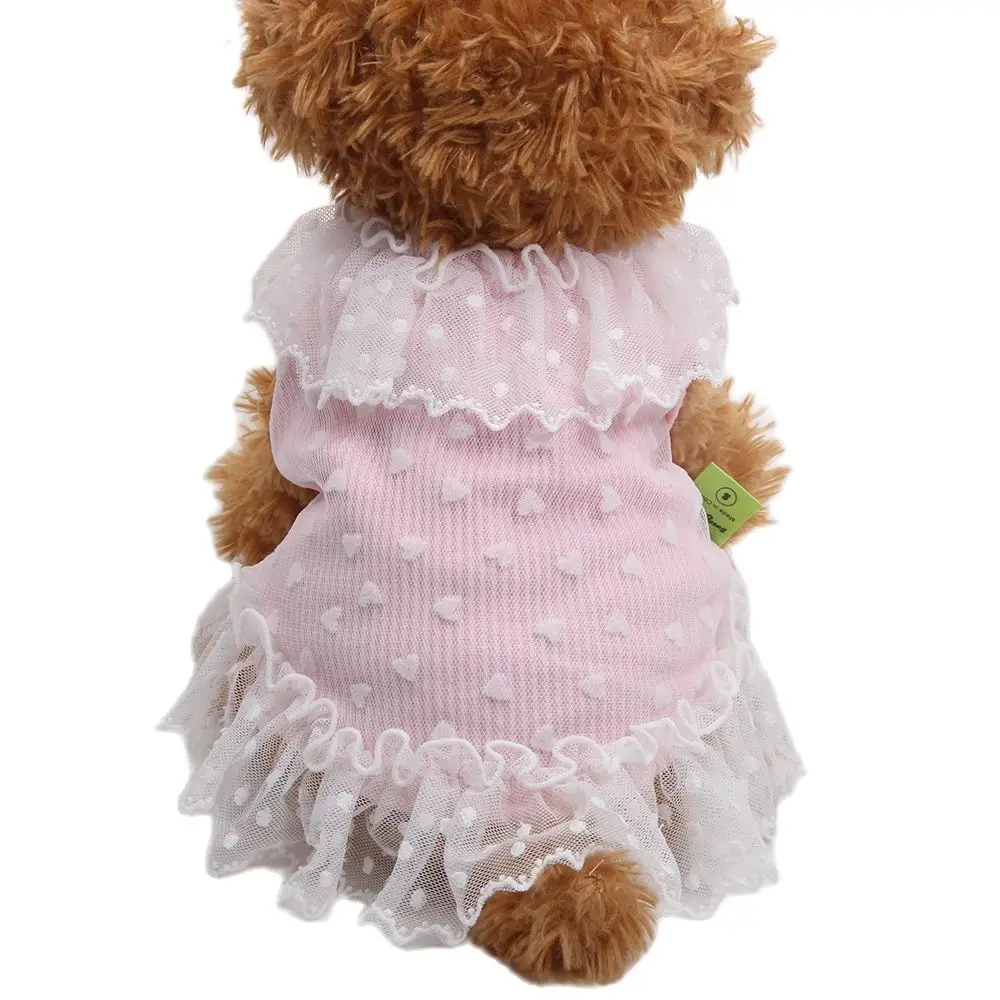 Princess Dog Cat Dress Tutu Hearts&Lace Design Pet Puppy Fairy Skirt Spring/Summer Clothes Outfit 5 Sizes