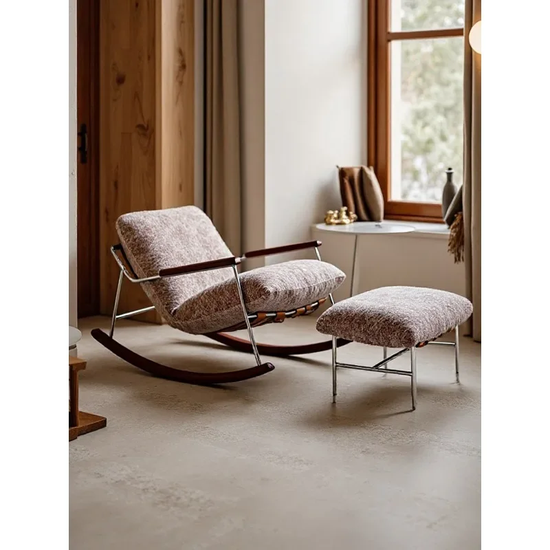 

Single sofa chair stainless steel retro light luxury home living room balcony casual sleeping rocking chair