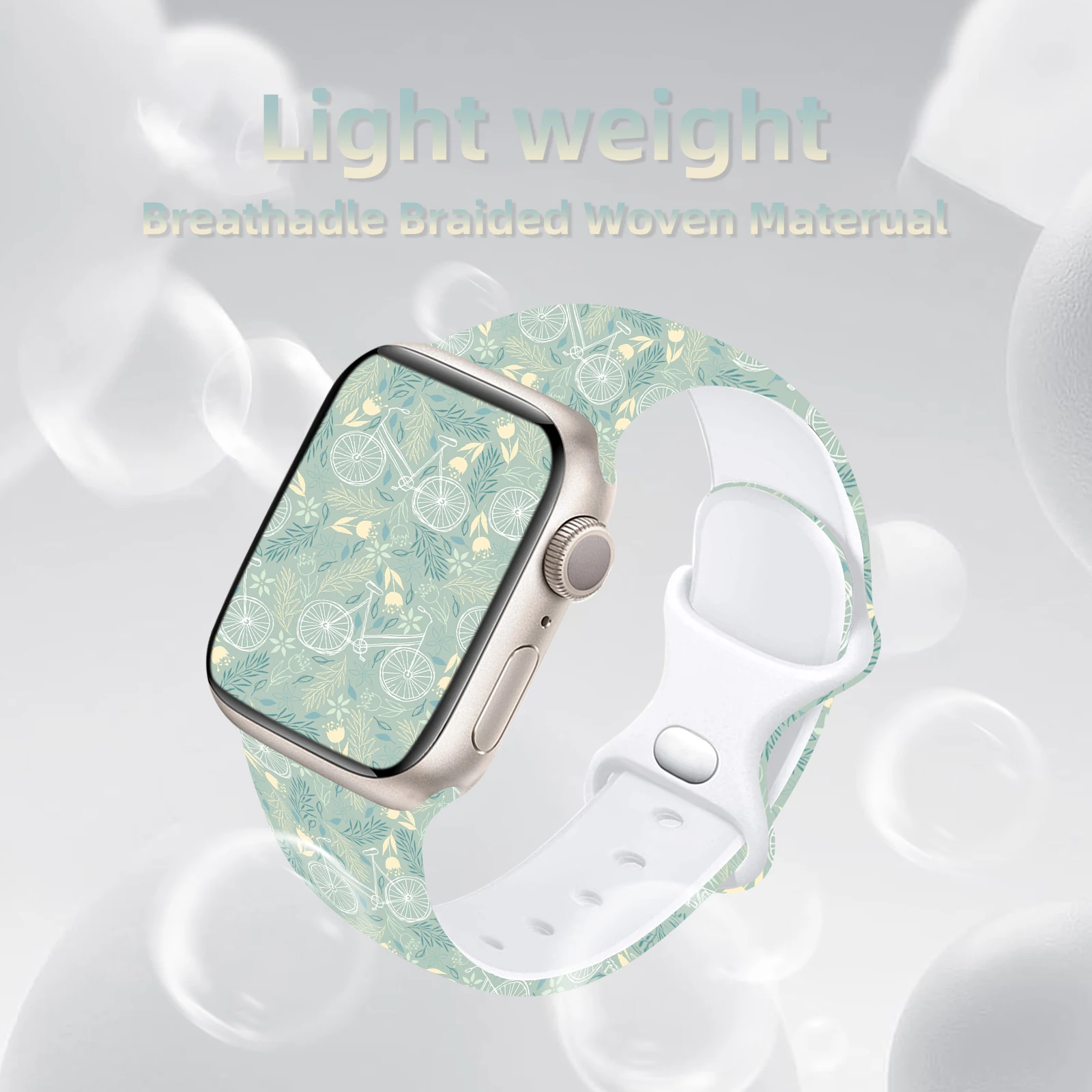 Apple Watch 10/9/8/7/46mm/42mm/41mm/40mm対応 Fresh Forest 1 シリコンストラップ プリントバンド 交換可能ブレスレット iWatch用