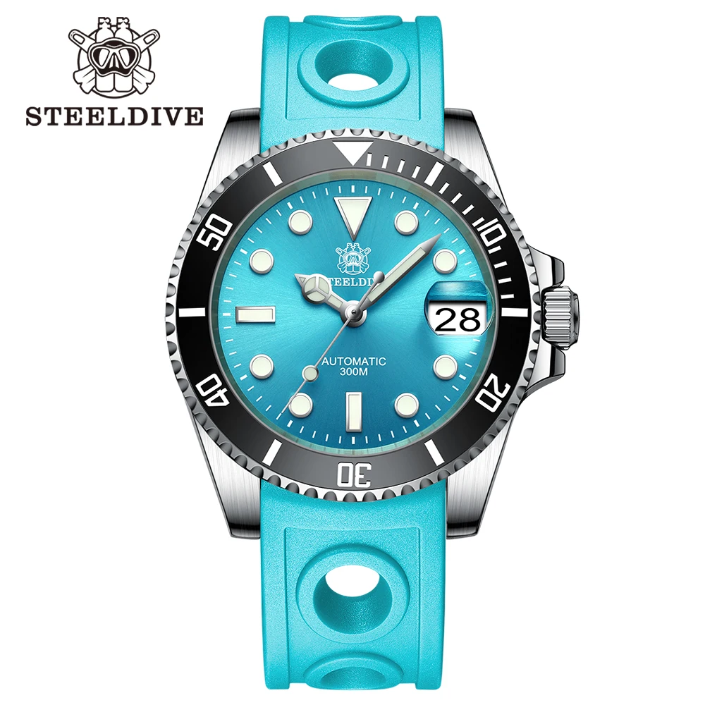 STEELDIVE SD1953 Zwarte Wijzerplaat Groene Keramische Bezel NH35 Automatisch Horloge 300M Waterdicht Saffierglas Mannen Duikhorloges