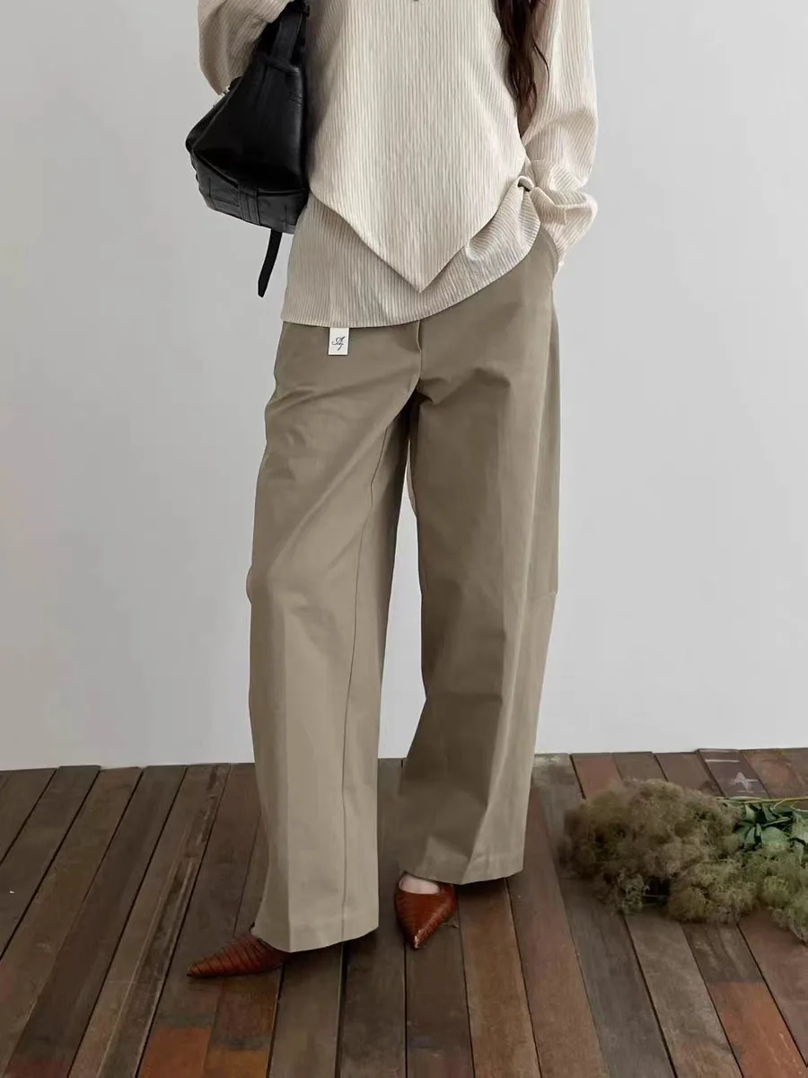 高品質通勤OLスレワイドレッグカジュアルパンツレディースハイウエストスリムルーズロングパンツコットンストレートカットパンツ