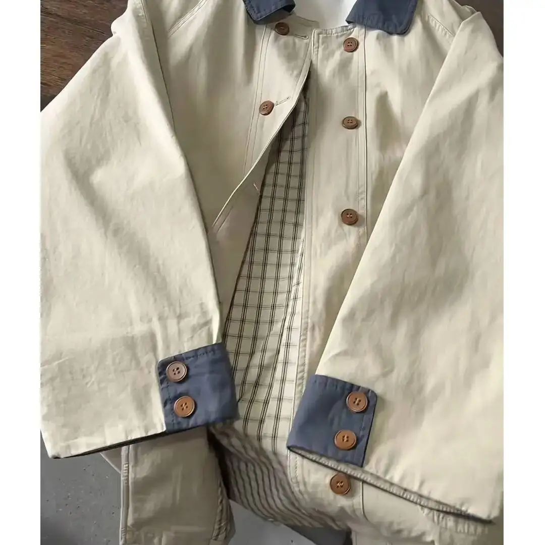 Cortavientos informal coreano para mujer en otoño de 2025, nuevo estilo con cuello elegante y suelto, chaqueta de longitud media a larga