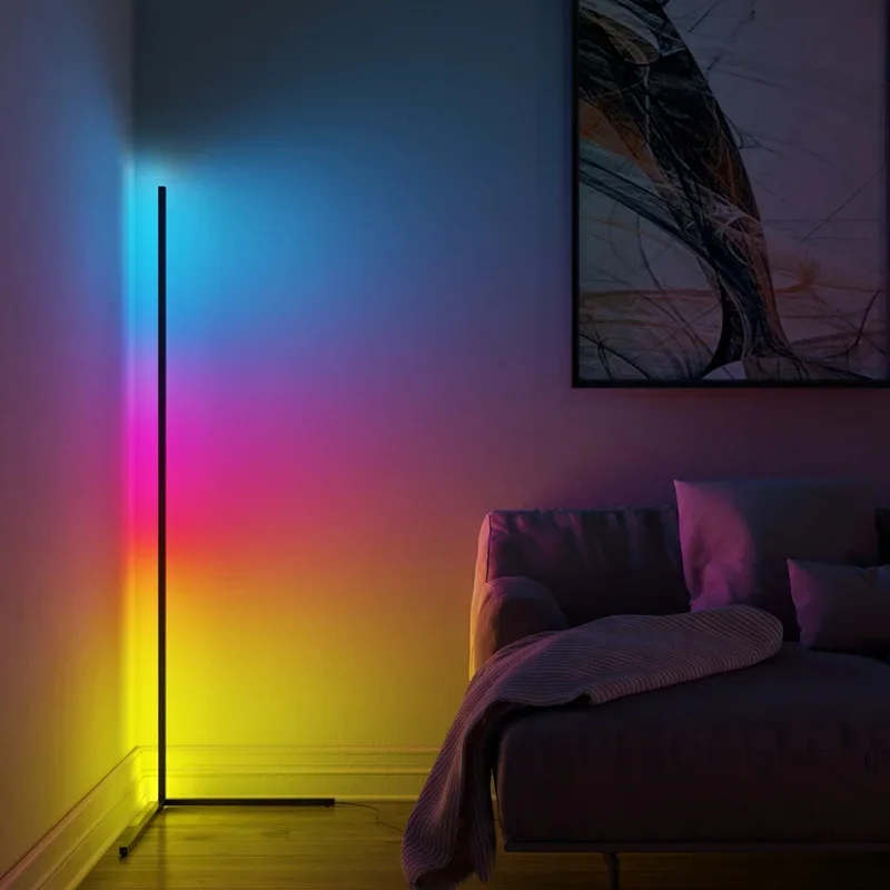 NL Minimalist Corner Led Lamp Living Room Lamp Standing Remote Control Vertical Color Changing Minimal RGB Led Corner Floor Lamp