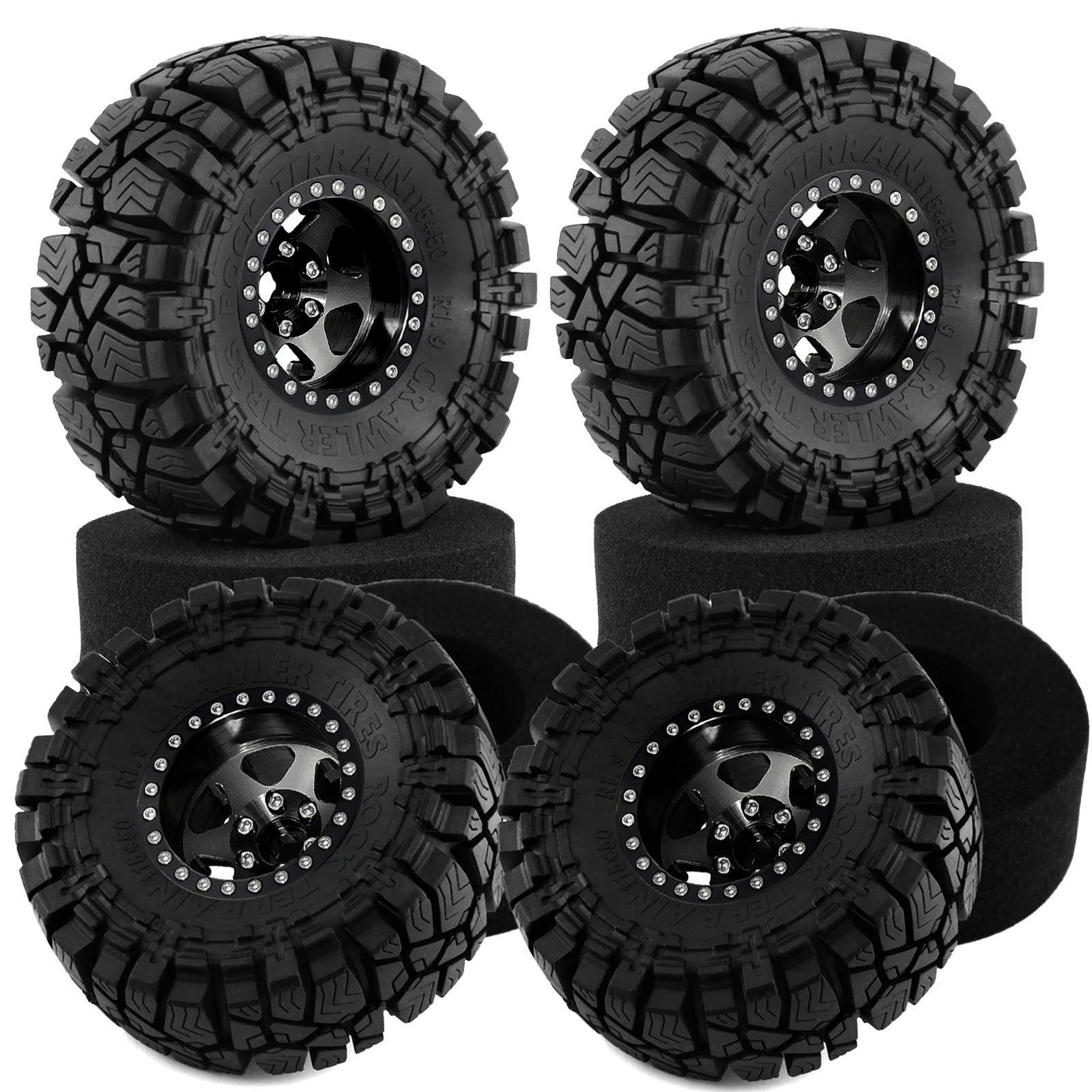 RED SPIDER 4Pcs 115*50mm 1.9 RC Rubber Tire & Metal Beadlock Wheel Set With Accessories For 1/10 RC Off-Road Rock Crawler Truck