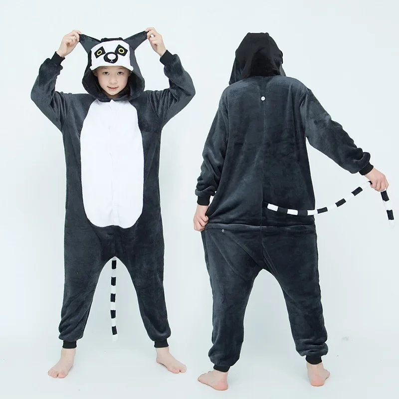 Child Zebra Panda Pajama Jumpsuit Flannel Long Sleeve Kigurumi For Boy Girl Onesie Costume Animal Anime Clothes