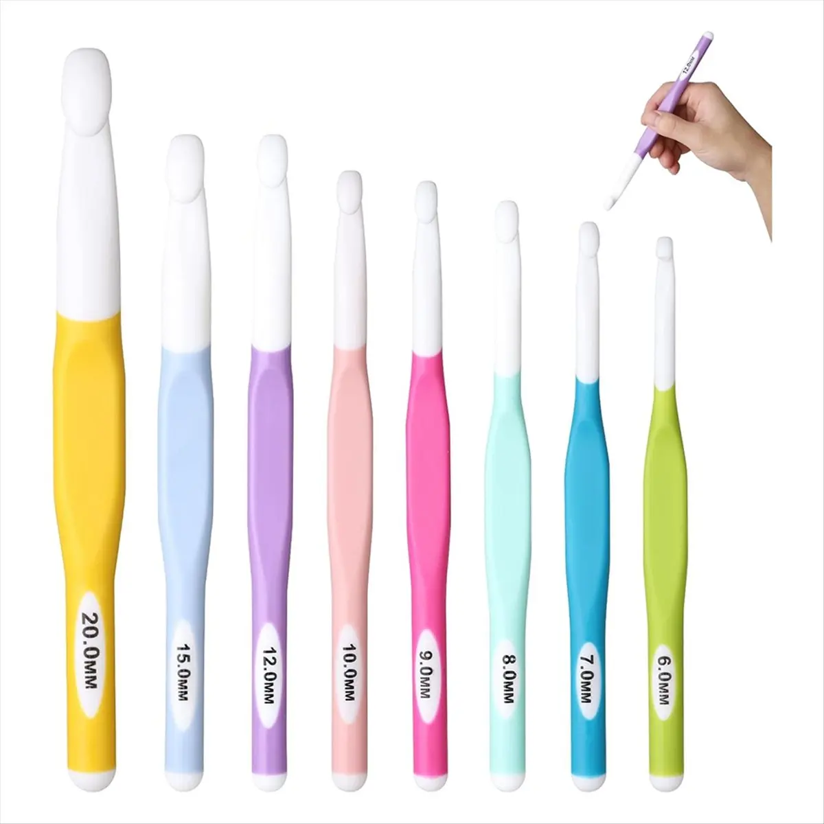 COFA 8 Sizes Big Crochet Hooks Ergonomic Set, Large Crochet Hooks for Chunky Yarn, 6mm - 20mm Large Crochet Hook