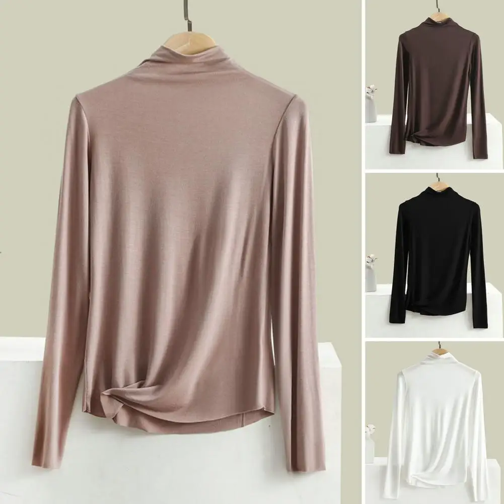 

Winter Women Blouse Soft Warm Solid Color Pullover Half-high Collar Long Sleeve Blouse for Women Elastic Skinny Wear with Simple