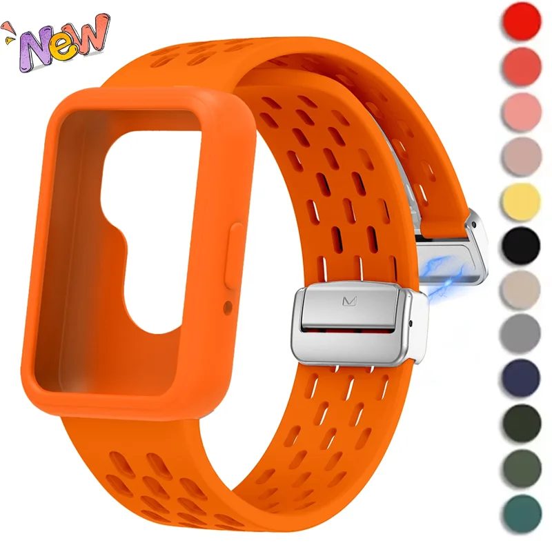 케이스 + 마그네틱 스트랩 삼성 갤럭시 Fit 3 액세서리 실리콘 금속 버클 통기성 벨트 팔찌 Correa Galaxy Fit3 밴드