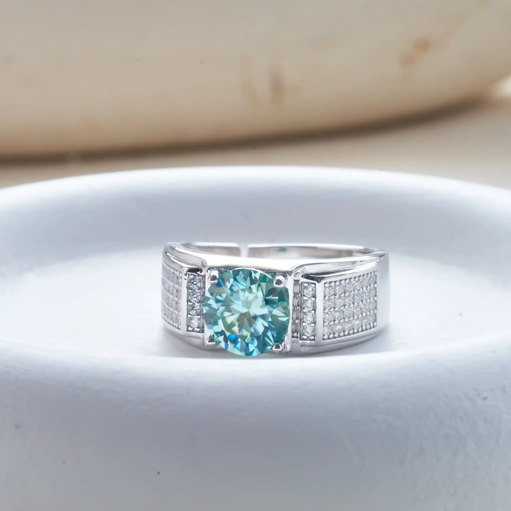 Men's 1.0 Carat Moissanite Engagement Ring, 18K White Gold