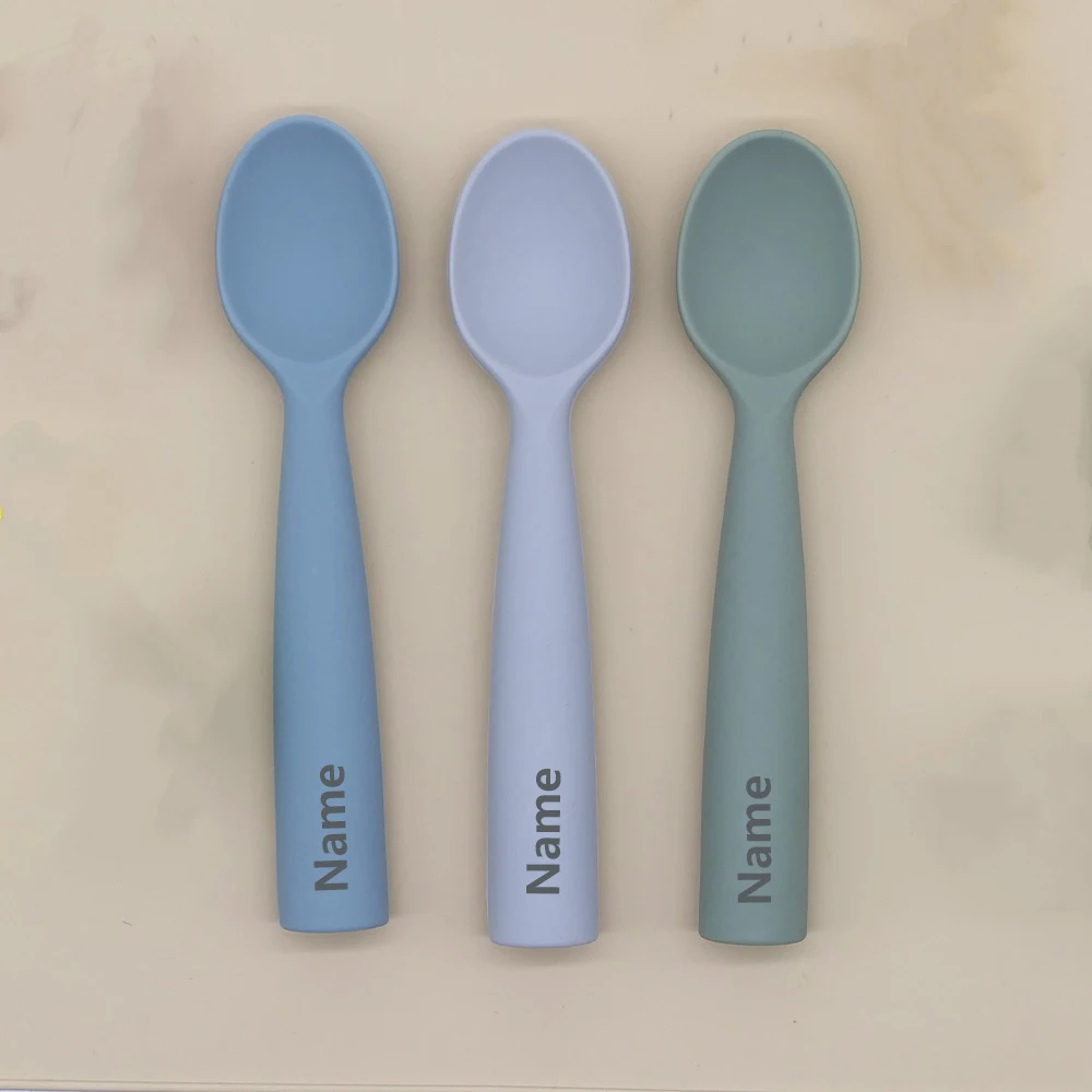 Silicone Spoon Personalized Custom Name Silicone Material Soft Spoon Baby Practice Use Suitable image 2