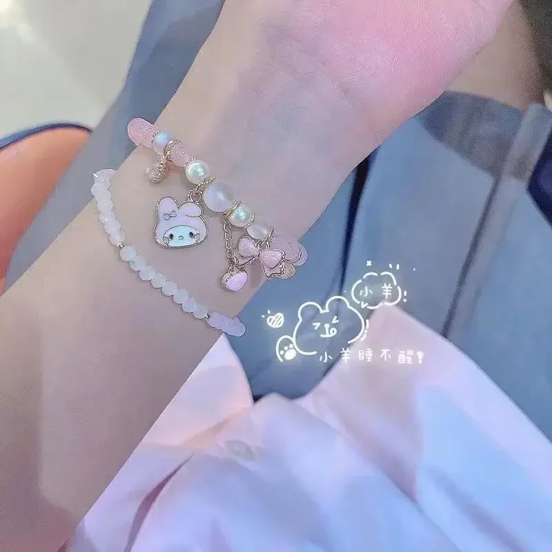 Miniso Sanrio Kuromi My Melody, pulsera de cristal con cuentas de Pompón, Cinnamoroll, bonito, dulce regalo para novia, juguetes para niñas, 2024