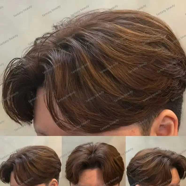 شعري طبيعي الرجال الشعر المستعار 0.02 مللي متر رقيقة جدا الجلد كامل بولي PU شعر مستعار الذكور 100% شعر الإنسان الاصطناعية استبدال نظام وحدات قطعة شعر