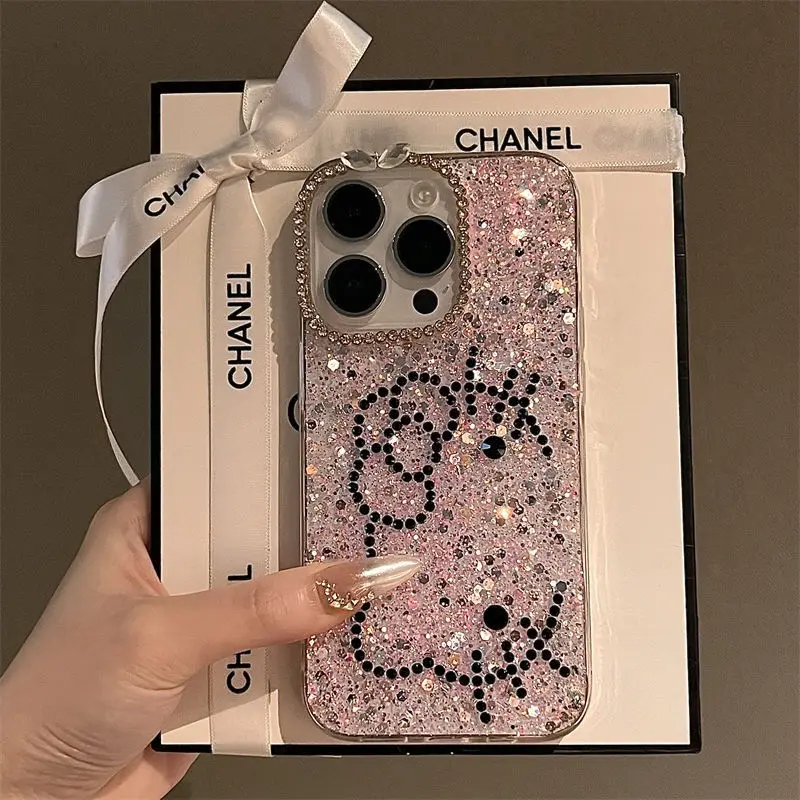 Pink Hello Kitty Full Diamond Glitter Apple Phone Case Cartoon Sanrio Iphone 1514 Promax Phone Cover 13 Anti Drop Phone Case