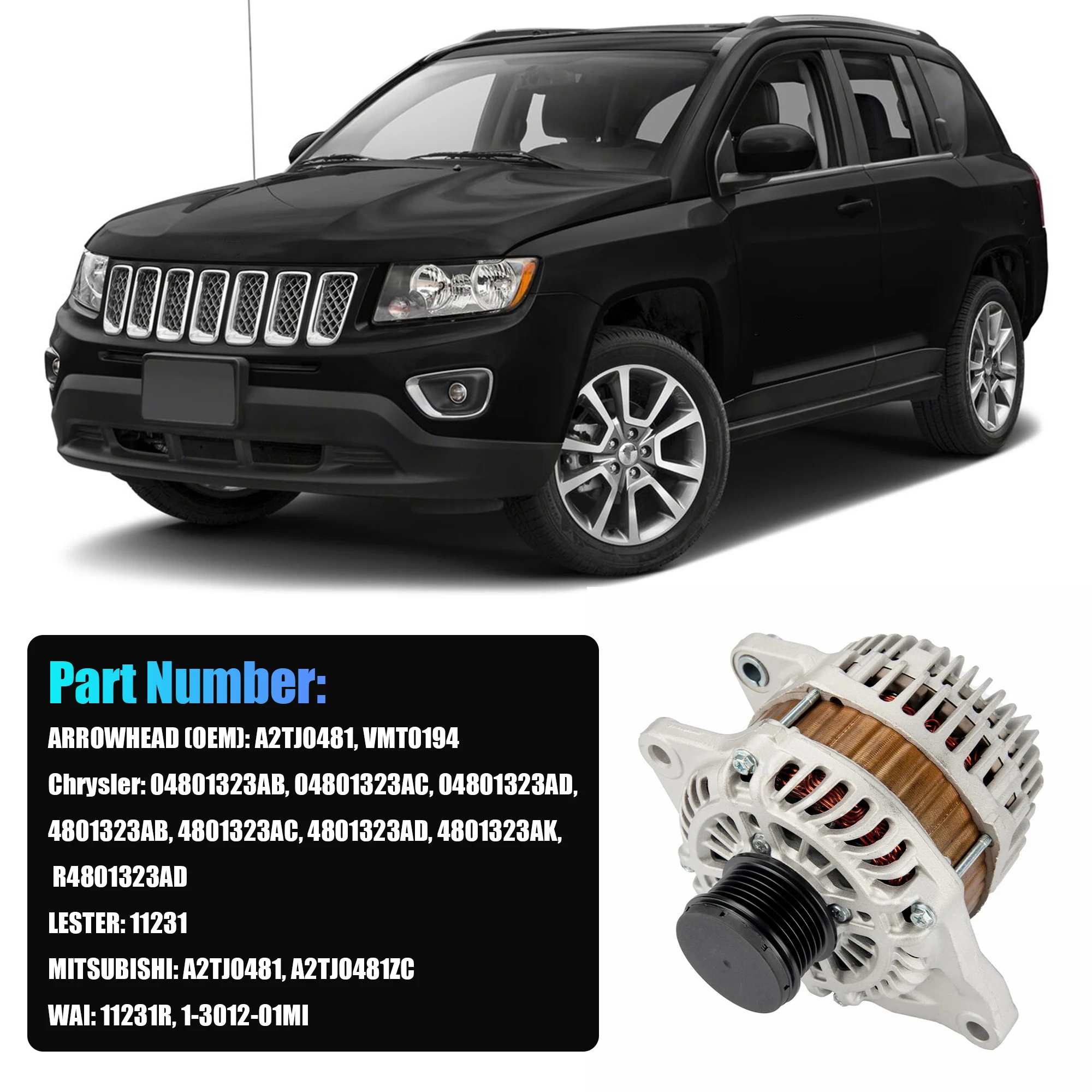 1 Pcs Alternator Assembly For Jeep Compass Patriot 2007-2016 & Dodge Caliber 2007-2012 2.0L/2.4L L4 115A 11231
