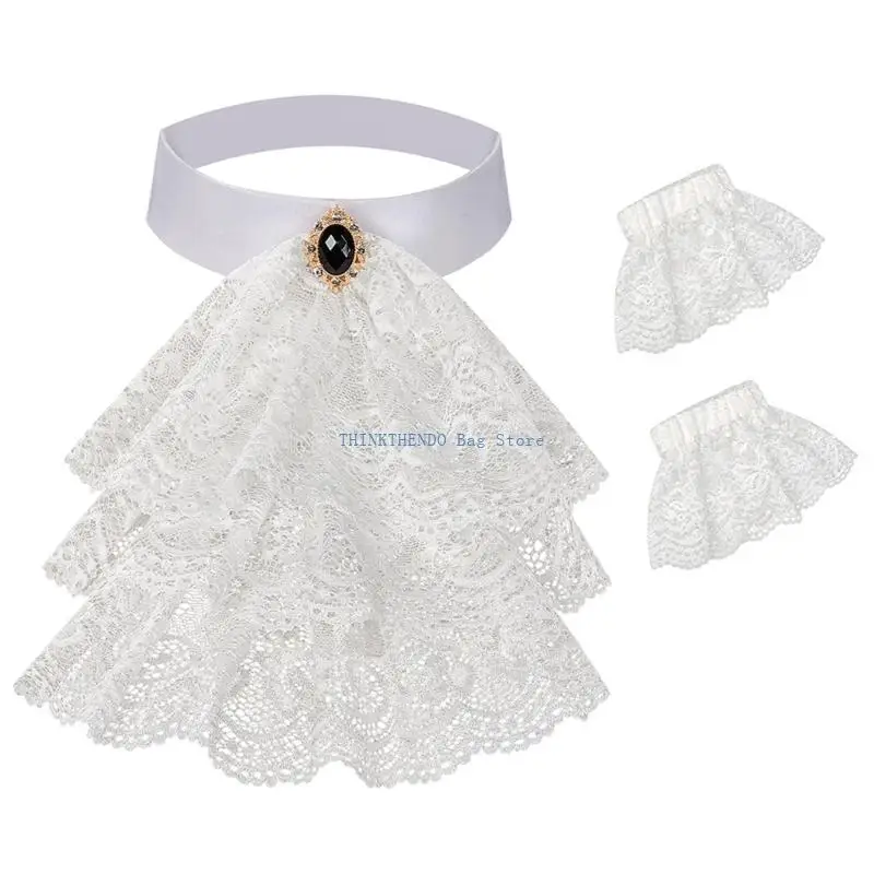 340D Victorian Floral Lace Detachable Collar and Cuffs Costume for Fashion Layering Seasonal Solution Easy to Maintain