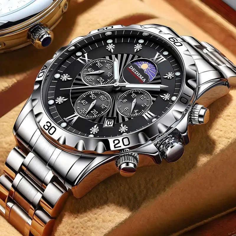 Men's Quartz Watch Luxury Dial Diamond Encrusted Waterproof Luminous Fashion Male Business Wristwatch With Solid Steel Boy Gifts