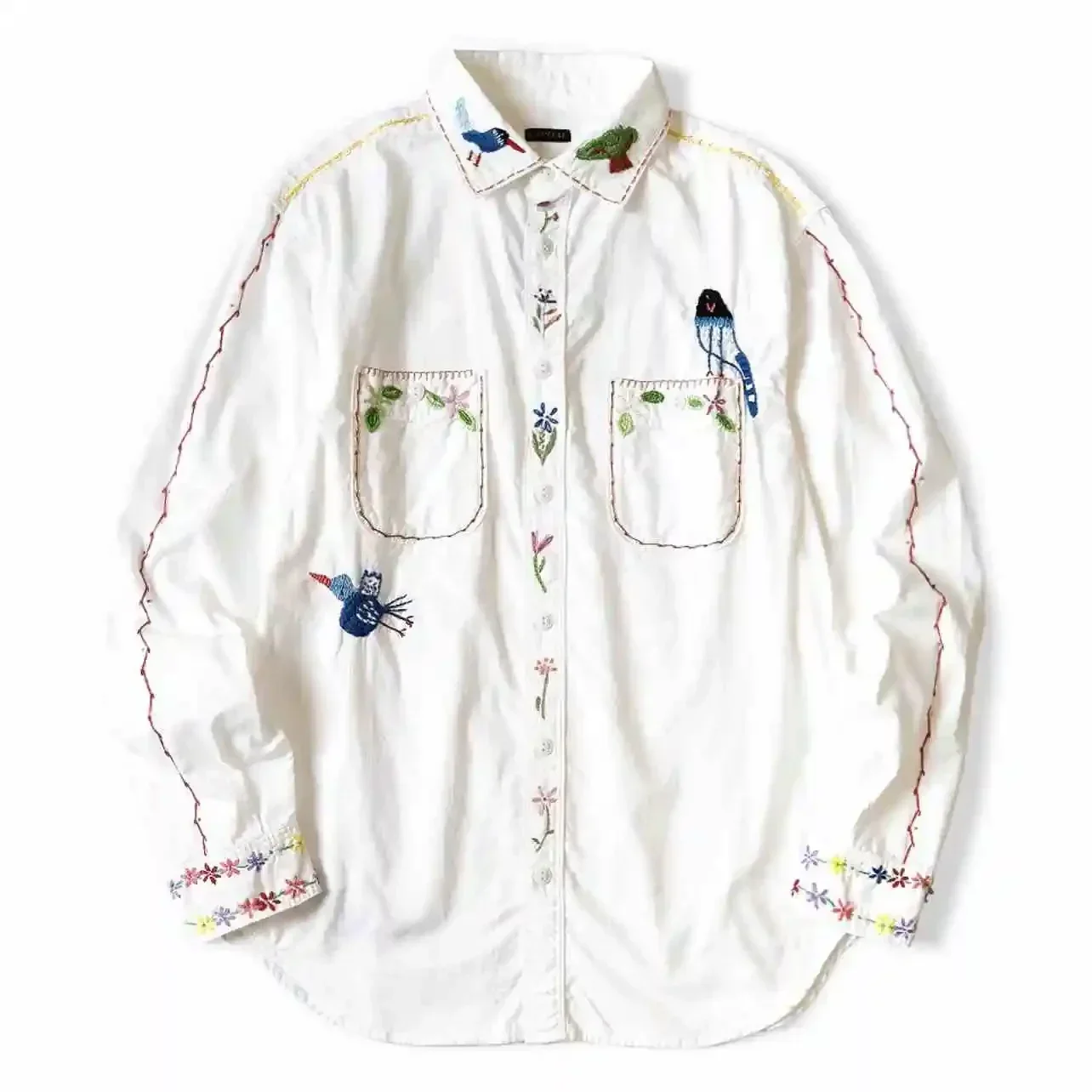 

24AW KAPITAL Hirata and Hongri Japan Style Casual Two-color Oxford Embroidery Lapel Long Sleeved Shirt Jacket for Men