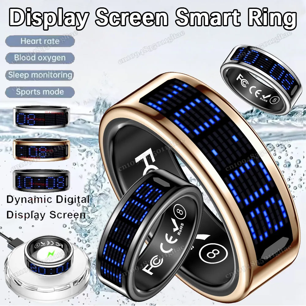 

Smart Ring with Display Screen and Touch, Health Manager, Gesture Swipe Video, 5 ATM Waterproof For Men Women Smartring 2025 New