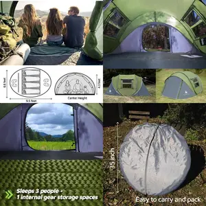 4-Person Automatic Setup Tent, Waterproof, 9.5'x6.6'x52, Ideal for Camping and Hiking
