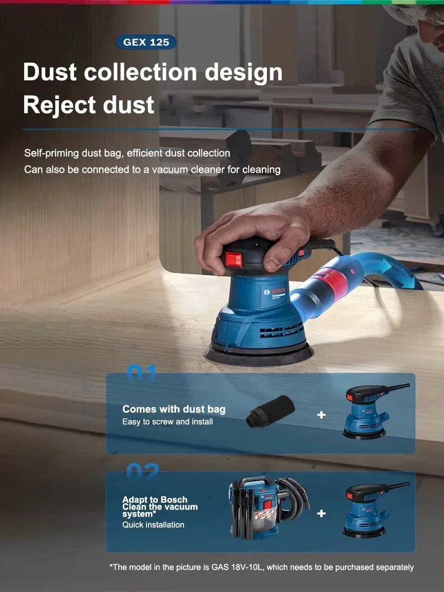 Bosch GEX125 280W Multifunctional Orbital Sander /Sand Grinder/ Sandpaper Machine for Woodworking and Automotive Wall Surfaces view 4