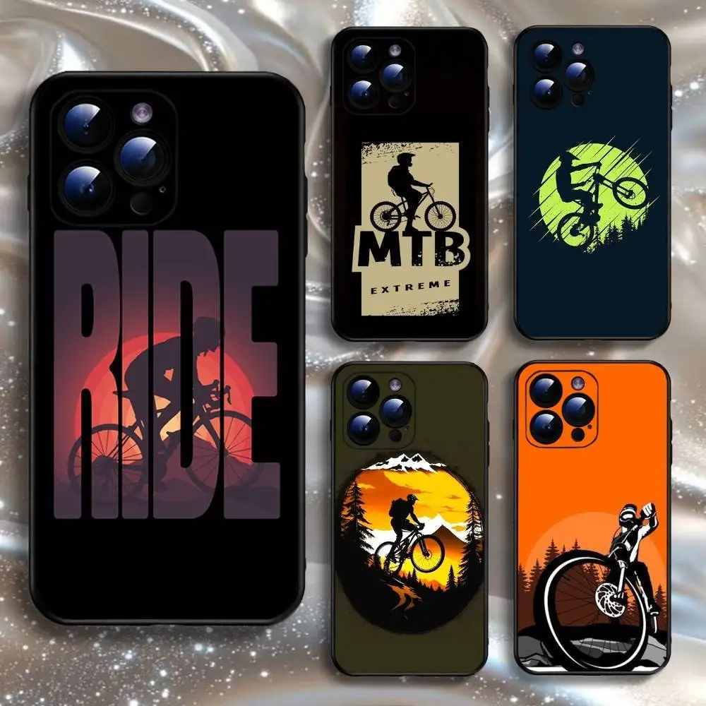 

Mountain Bike Cycling Bicycle Phone Case For iPhone16,15,14,13,12,11 Plus,Pro Max,XS,X,XR,SE,Mini,8,7,Soft Silicone Black Cover