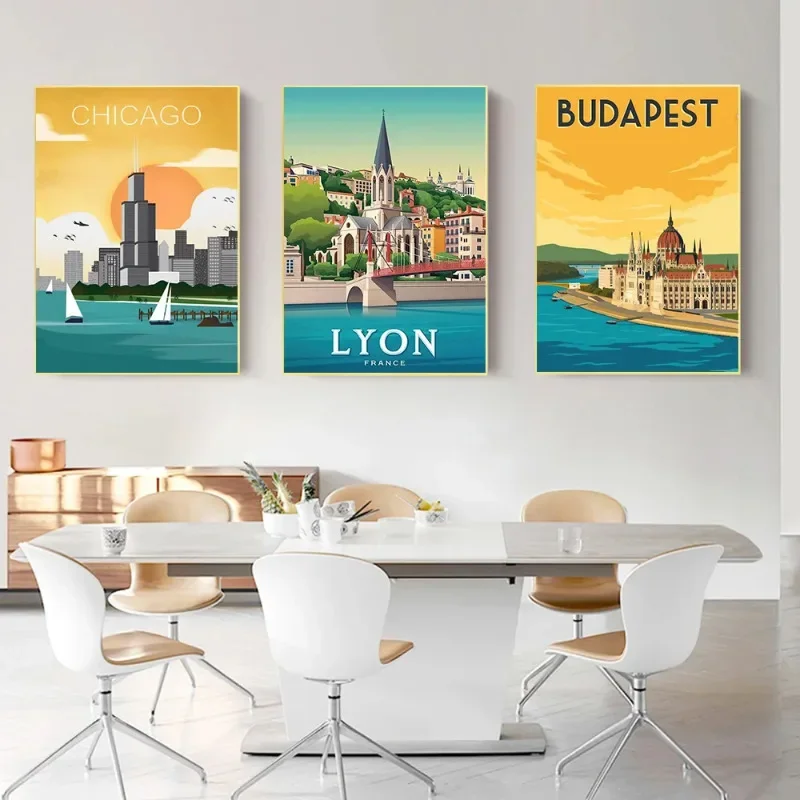 Modern Lyon Madrid Chicago Budapest Tourist City Canvas Painting Wall Art Poster Prints Pop Living Room Home Decor Mural Picture