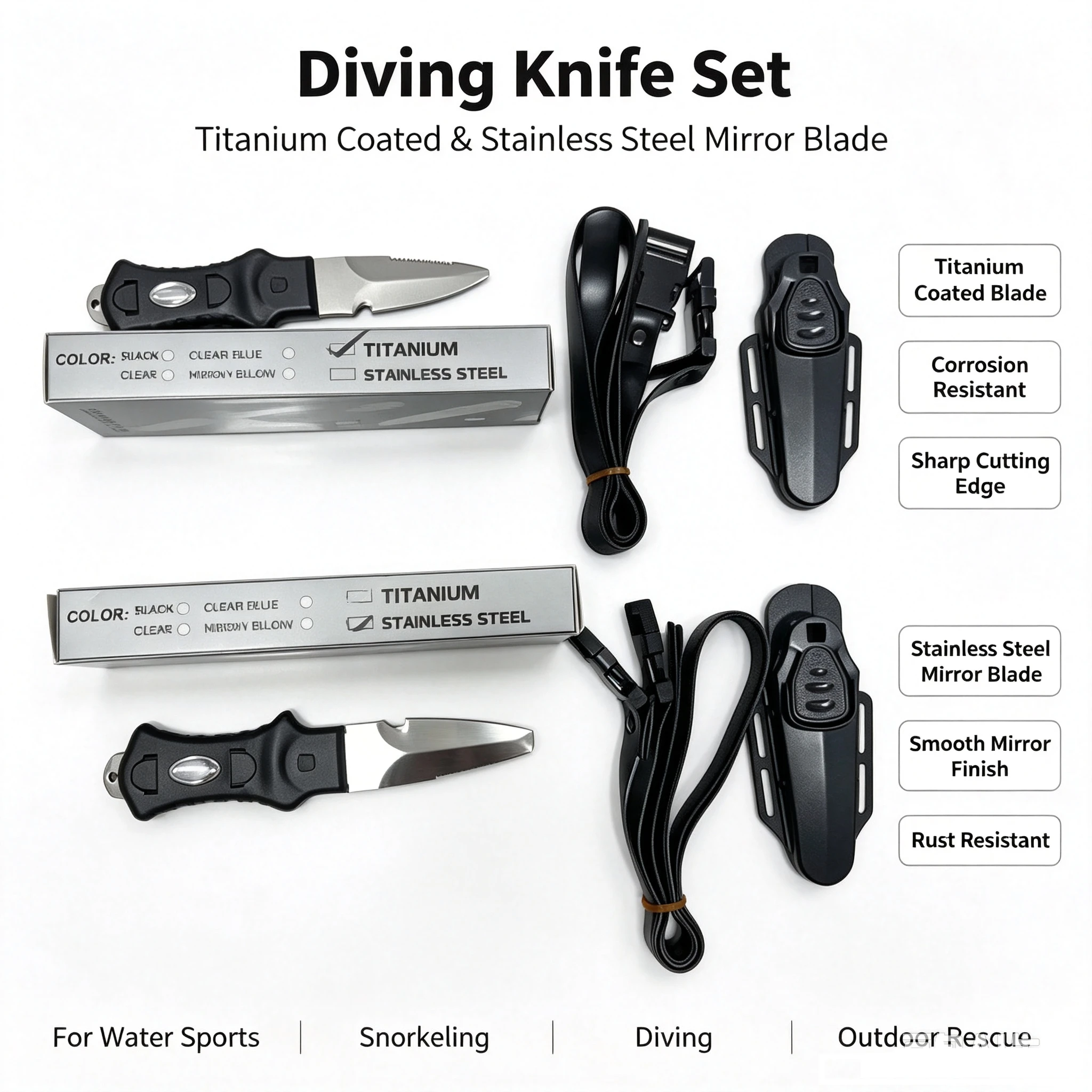 Outdoor Water Rescue Knife Div - Dive Knife Titanium 评论和价格