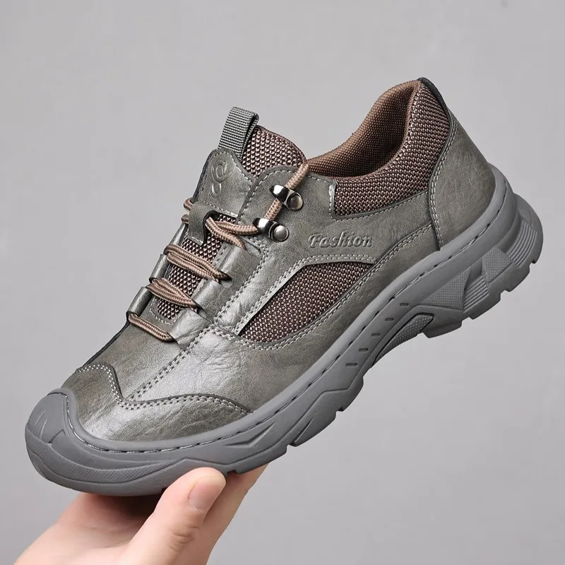 Spring Autumn Leather Outdoor Climbing Shoes for Men Designer Soft-soled Anti-slip Men\'s Shoes Fashion Casual Sneakers Male