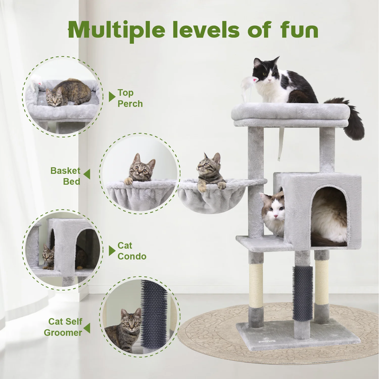 F46B Spacious Adventure Cat Tree Tower | 46-Inch Sturdy Cat Condo with Multiple Platforms, Hammock, and Anti-Tip Kit | Ideal for