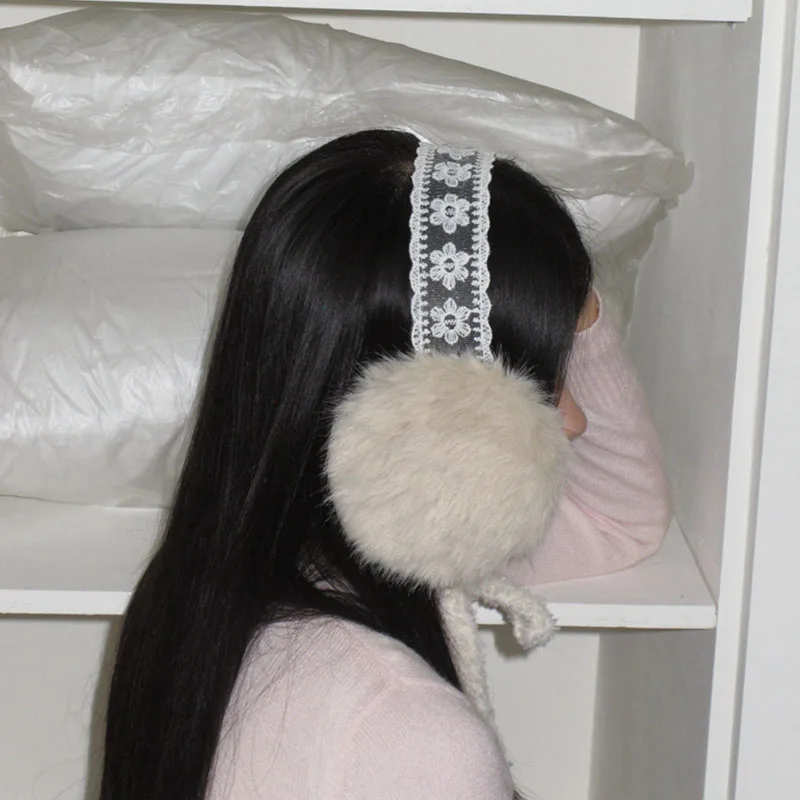 Cute Earmuffs lace Bow Plush  Winter Warm Folding Earmuffs Headwear Women Earplugs Cold Protection Hair Band Cover fu ear muffs
