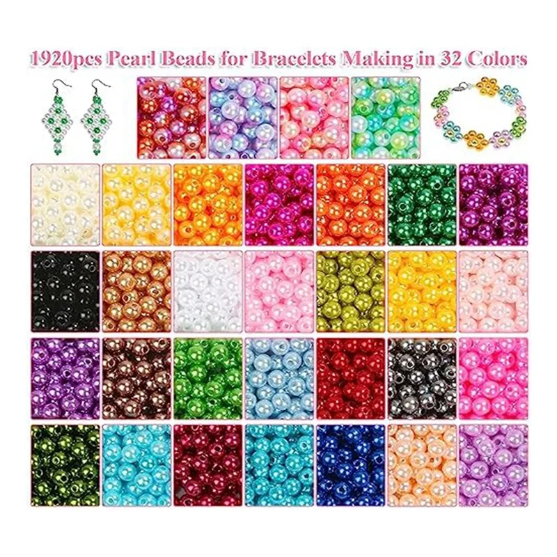 CXZD-Pearl Beads for Making, 32 Colors Pearl Beads with Holes, 1920Pcs 6mm