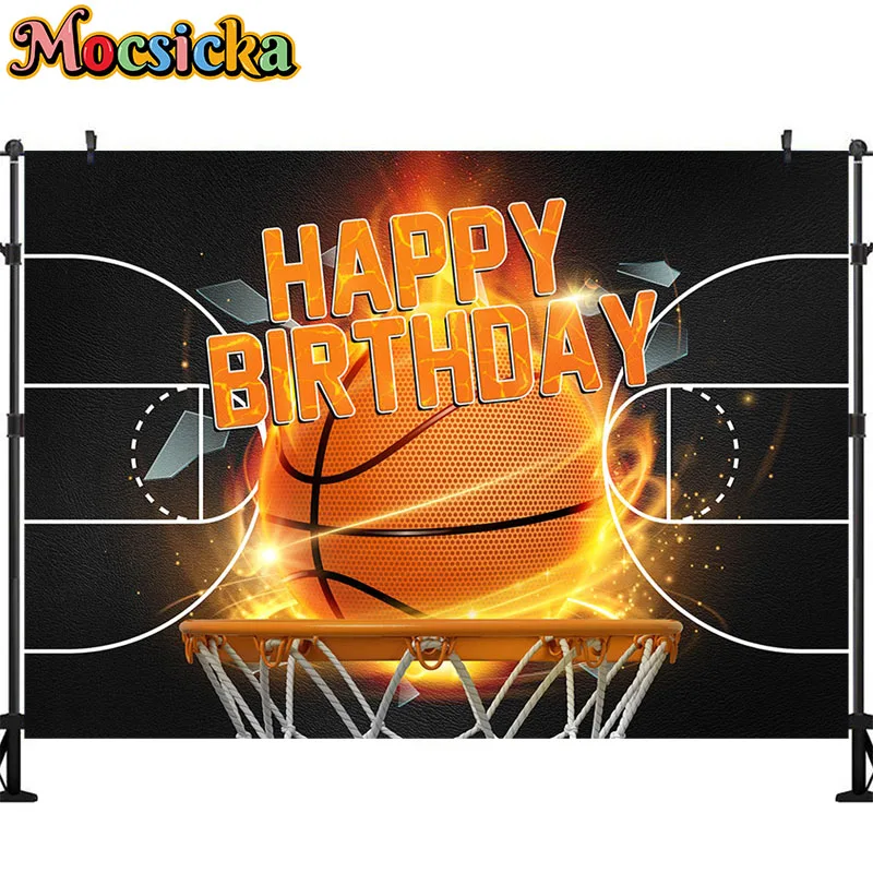 Basketball Backdrop Photography Ball on Fire and Water Flame Splashing Party Decoration Boy Portrait Photo Studio Banner Poster