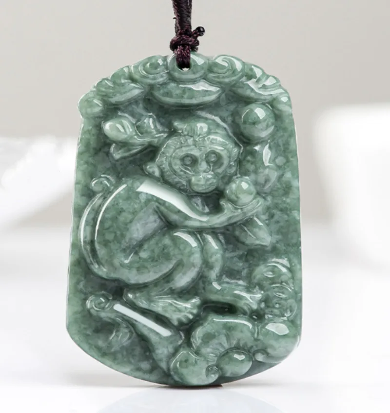 

Natural Authentic Green A Jade Jadeite China Style Monkey Pendant Zodiac Monkey