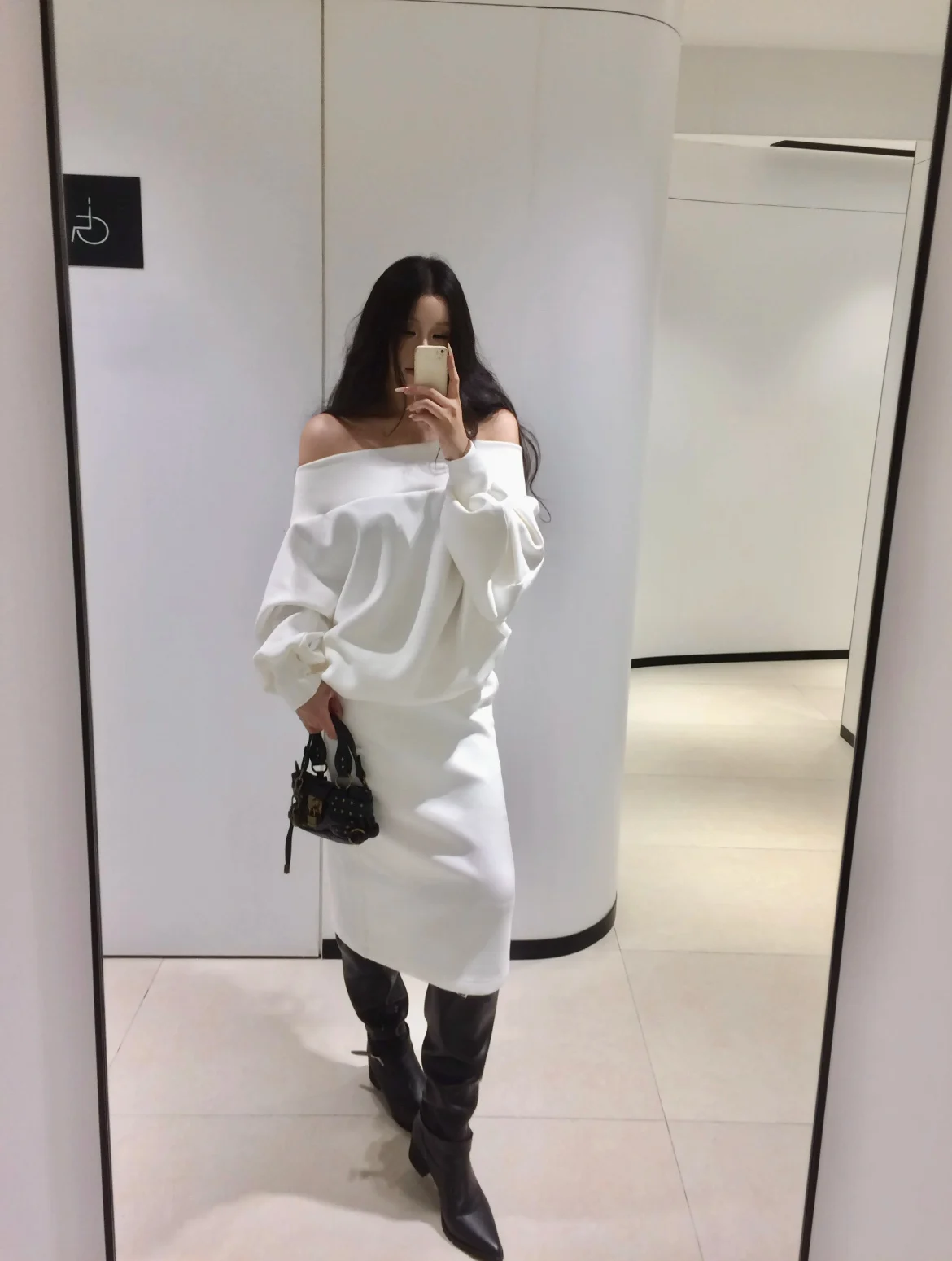 

Autumn Women's 2-Piece Set Slanted Collar Long Sleeve Sweatshirt + High Waist Straight Midi Skirt Casual Ladies Suit