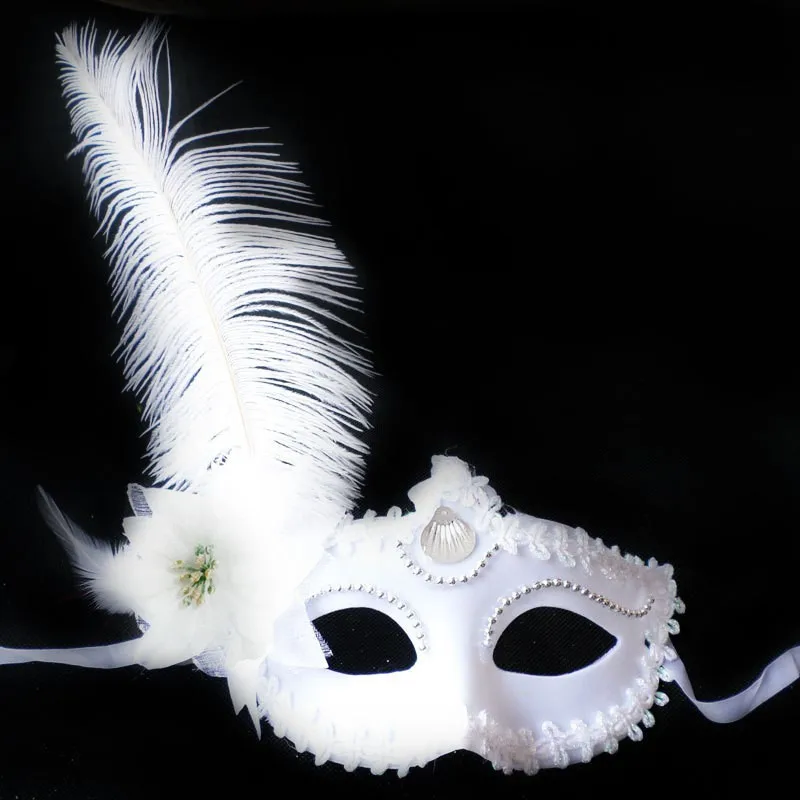 Women Hollow Ostrich Feather Princess Mask Princess Party Cosplay Prom Props Costume Nightclub Queen Eye Mask