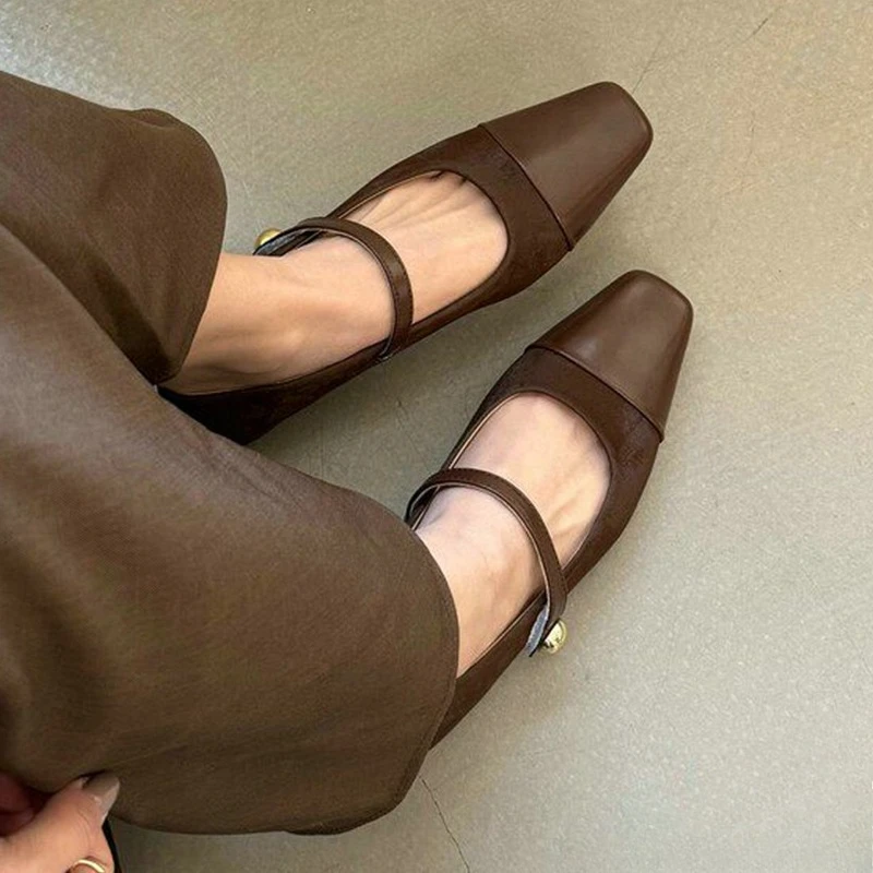 Mary Jane Shoes for Women Elegant Chunky Shoes Dress Designer Shallow Sandals Fashion Low Heels Walking Mujer Zapatillas - view 5