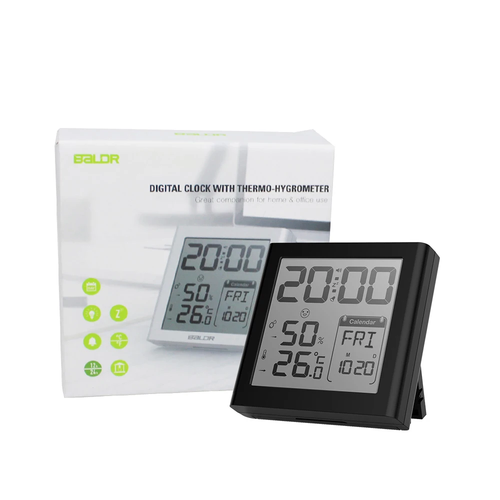 

Bladr Digital Thermometer Hygrometer Alarm Clock Calendar Weather Trend Comfort Level Icon Home LCD Temperature Humidity Monitor