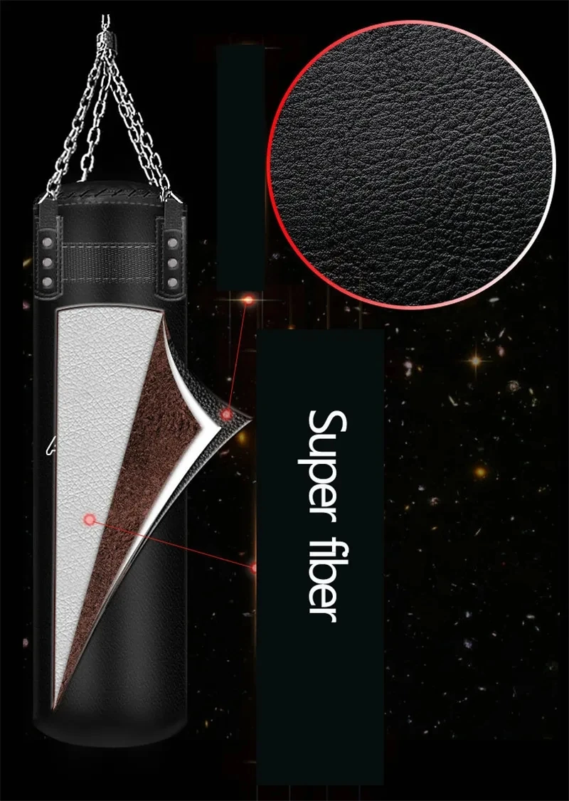 100CM High Quality Thick Super Fiber Imitation Fur Leather Wear-Resistant Hollow Hanging Empty Boxing Sandbag for Fitness Traini