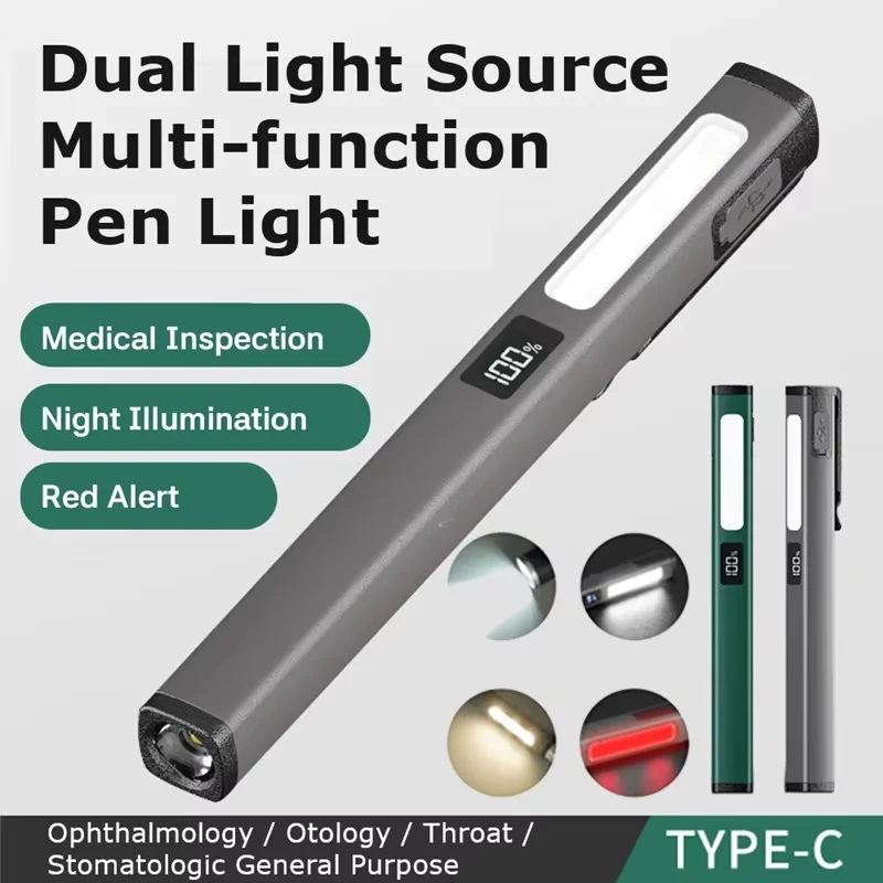 LED+SMD Medical Handy Pen Light with Pen Clip Work Inspection Flashlight 120LM Medical Pen Pupil Lamp 400mAh for Nursing Student