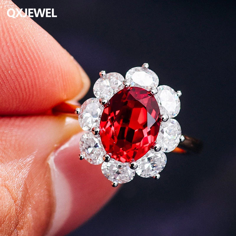 

QXJEWEL Luxury Lab Grown Ruby Oval Cut Engagement Ring For Women Gemstone Gift Anniversary Party Jewelry Wholesale