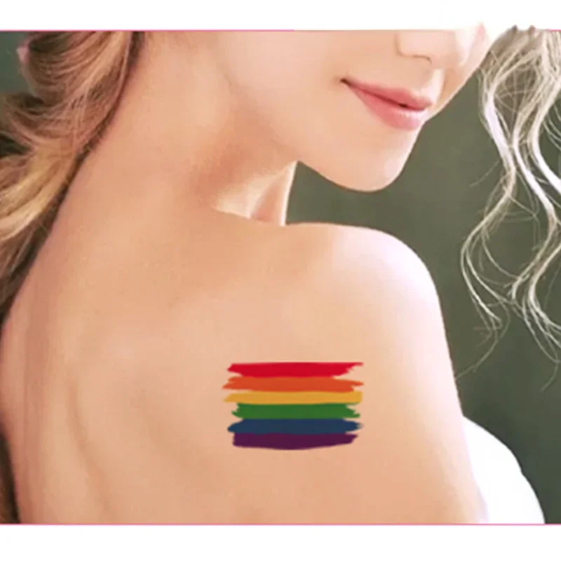 ملصقات وشم مؤقتة وهمية مثليه مثلي الجنس مقاوم للماء قوس قزح العلم الوجه الوشم الساق الذراع هيئة الفن للجنسين الوشم ملصق