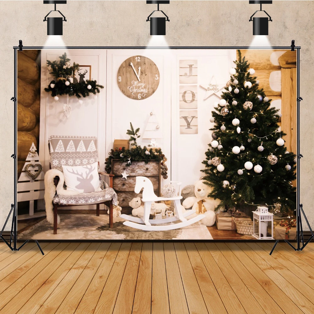 คริสต์มาสPhotozoneนาฬิกาGarlandเตาผิงภายในการถ่ายภาพพื้นหลังใหม่ปีตกแต่งบ้านฉากหลังPhotocall Photo Studio