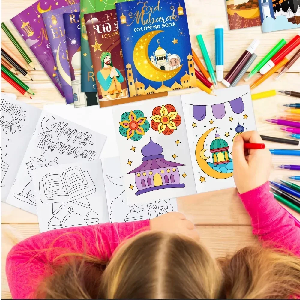 16/32/48PCS Ramadan Coloring Books Gold Moon Fillers DIY Painting Drawing Book Children\'s Gift Graffiti Book for Party Supplies